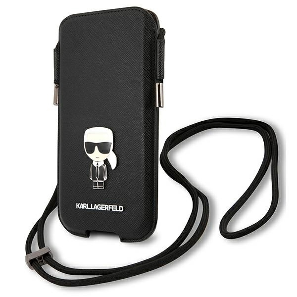 Karl Lagerfeld käekott KLHCP12LOPHKMK 6,7" must hardcase Saffiano Ikonik Karl's