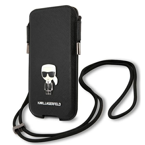 Karl Lagerfeld käekott KLHCP12MOPHKMK 6,1" must hardcase Saffiano Ikonik Karl's