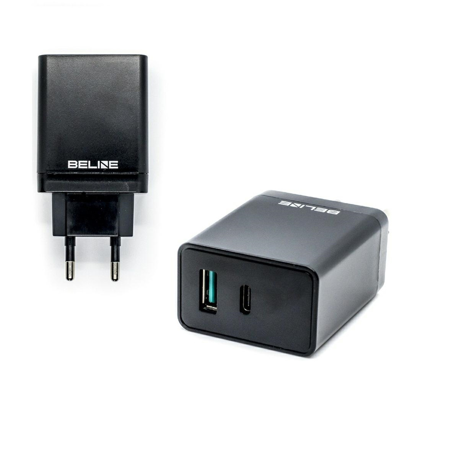 Beline võrgulaadija 1xUSB i 1xUSB-C 5A 18W must (ainult pea)