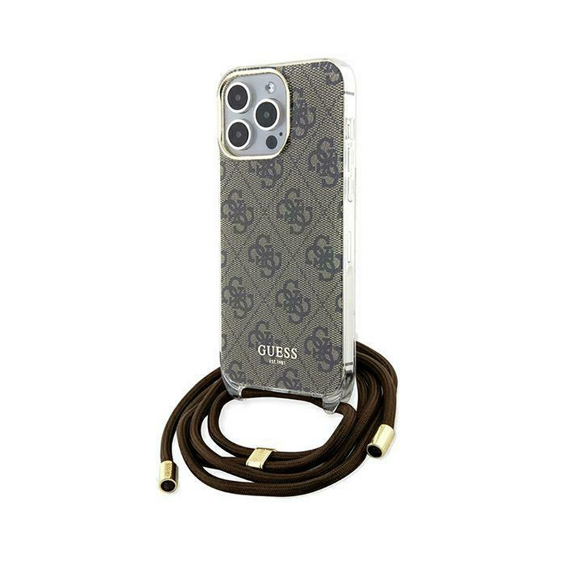 Guess Crossbody Cord 4G Print ümbris jaoks iPhone 15 Pro - brown