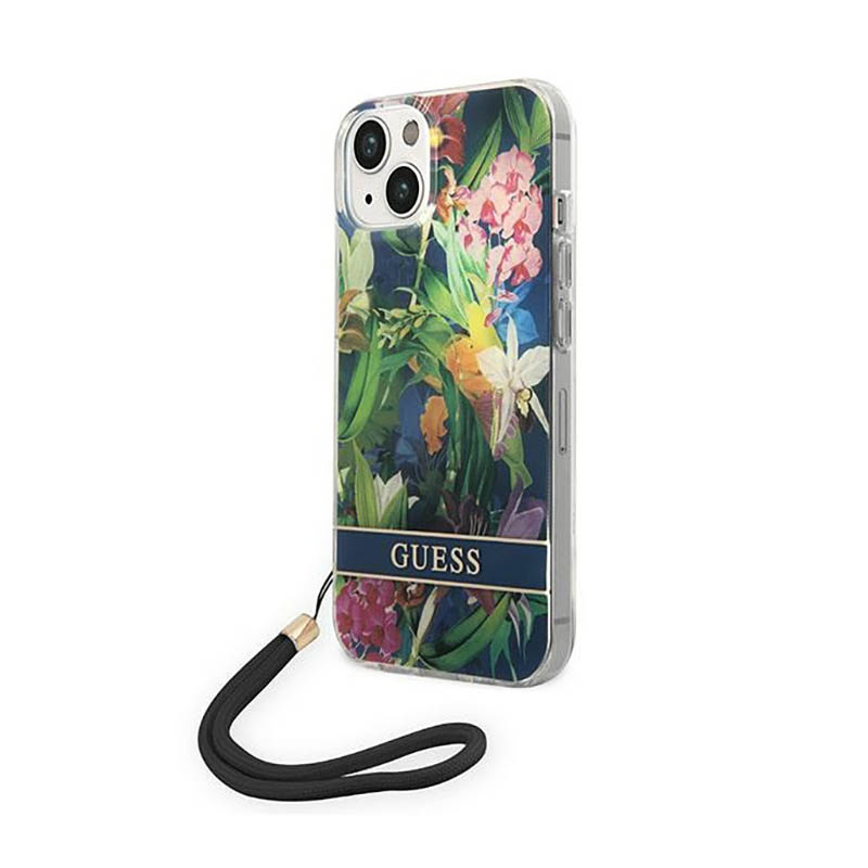 Guess GUOHCP14SHFLSB iPhone 14 6.1 "sinine / sinine hardcase Flower Strap