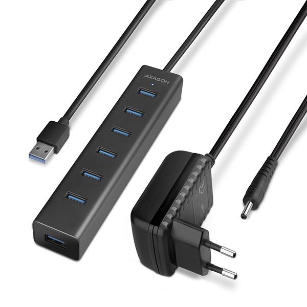 USB3.0 jaotur 7 pordi toitega 1.2m HUE-SA7BP Axagon