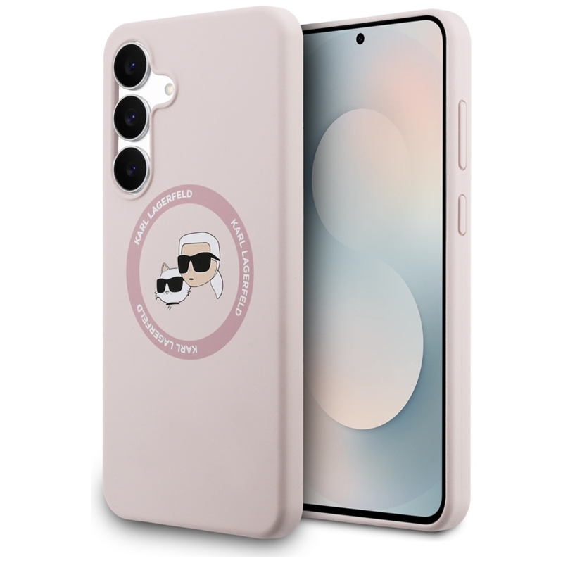 Karl Lagerfeld Silicone Karl & Choupette Heads MagSafe Ümbris jaoks Samsung Galaxy S25 FE - roosa