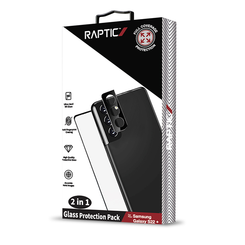Raptic Glass 2-in-1 kaitsekomplekt seadmele Samsung Galaxy S22+: 9H ekraanikaitse ja kaamera objektiivikaitse