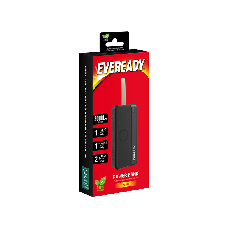 Eveready PX30B akupank, 30000 mAh, 2 × USB-A, must