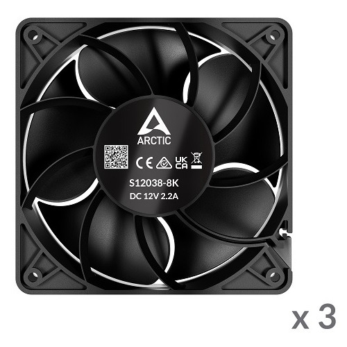 ARCTIC S12038-8 Serverventilaatorid, 4-pin, 120mm, 3 tk