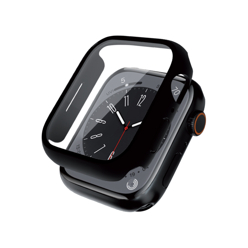 Crong Hybrid Watch Case integreeritud klaasiga kaitseümbris Apple Watch 41 mm kellale, must