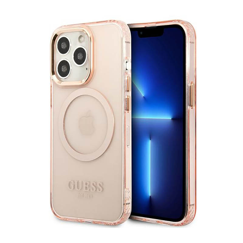 Guess GUHMP13LHTCMP iPhone 13 Pro / 13 6.1" roosa/roosa hard ümbris kuldne Outline Translucent MagSafe
