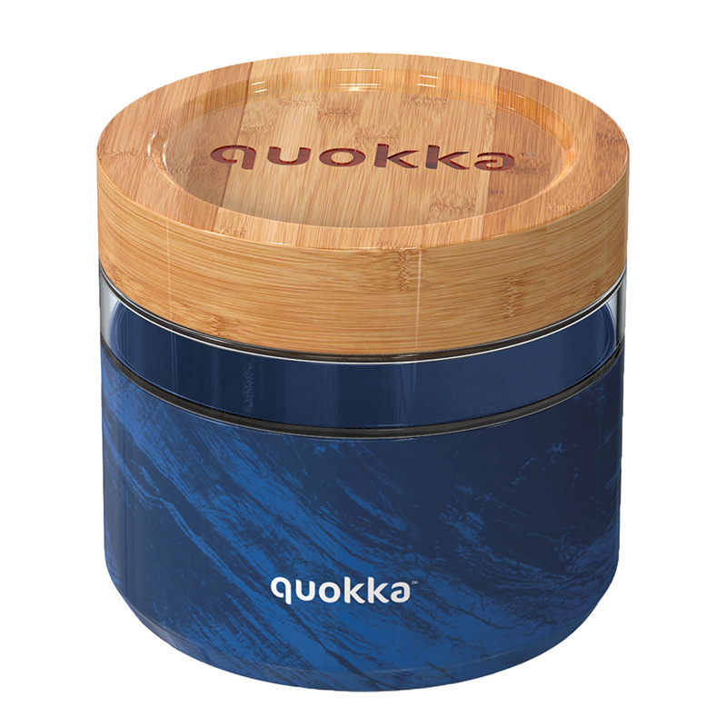 Quokka Deli Food Jar 820 ml borosilikaatklaasist toidunõu, puidusüü muster