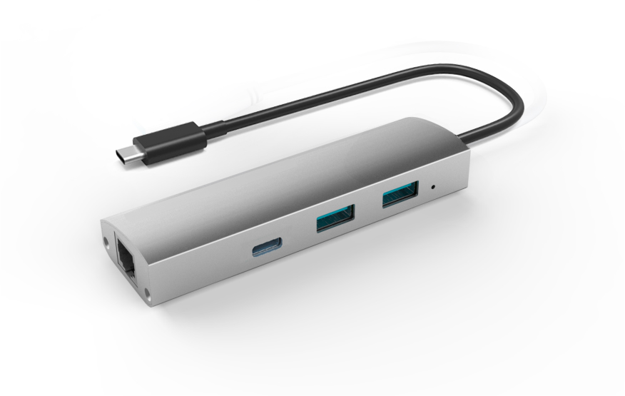 Adapter US3.1 to 2-Port USB 3.0 + 1-Port USB 3.1 koos Gigabit Ethernet