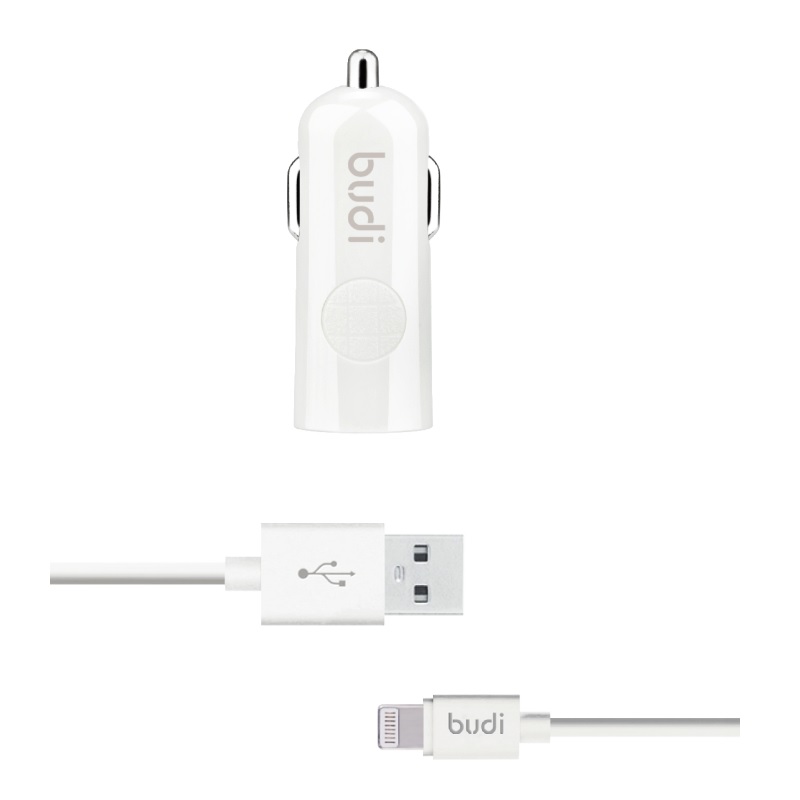 Budi BD062L autolaadija 1 USB-A pordiga, LED-näidikuga, Lightning-kaabliga