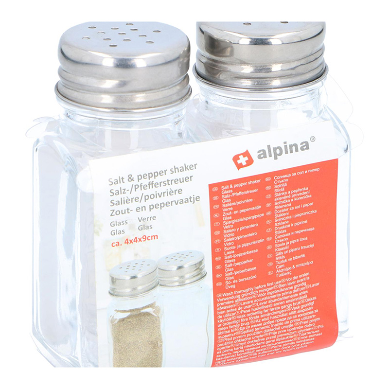 Alpina klaasist soola- ja pipratooside komplekt, 2 tk