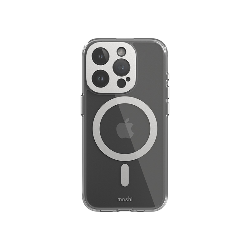 Moshi iGlaze MagSafe ümbris seadmele iPhone 15 Pro, läbipaistev Luna Silver detailidega