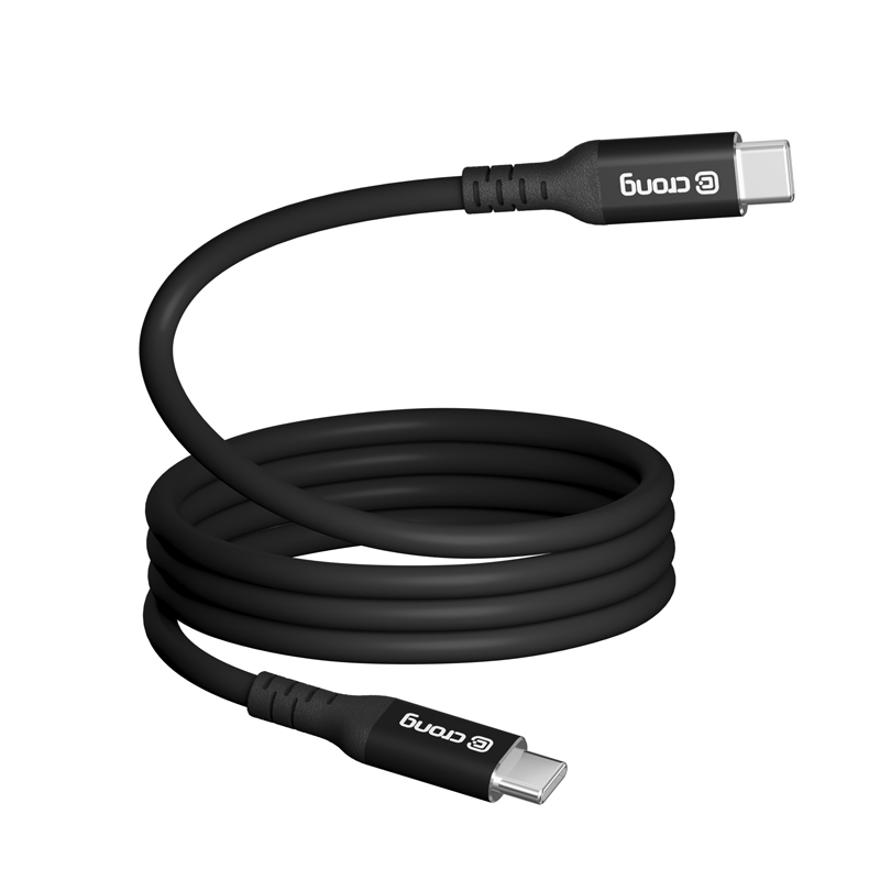 Crong Soft Link USB-C–USB-C kaabel, 2 m, 100 W PD, 5 A, must