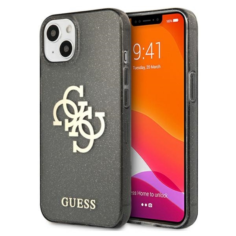Guess GUHCP13SPCUGL4GBK iPhone 13 mini 5.4" must/must kõva ümbris Glitter 4G Big Logo