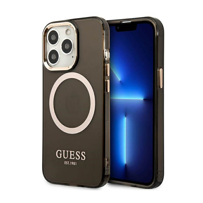 Guess kuldne Outline Translucent MagSafe ümbris jaoks iPhone 13 Pro Max - must