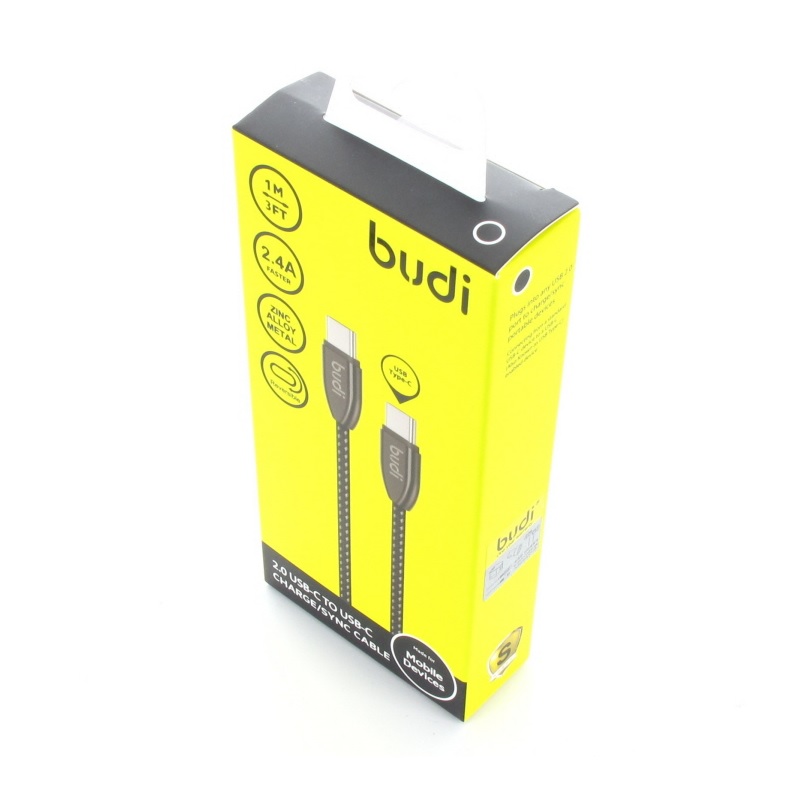 Budi BD160C USB-C–USB-C kaabel, 1 m, 2.4 A, must