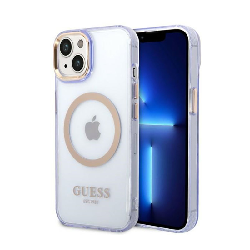 Guess GUHMP14SHTCMU iPhone 14 6.1" lilla/lilla hard ümbris kuldne Outline Translucent MagSafe