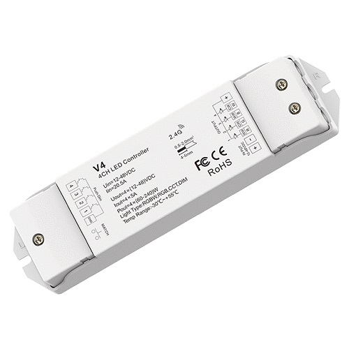 V4 LED kontroller RGBW/CCT 12-48V, 4x5A, + Push DIM