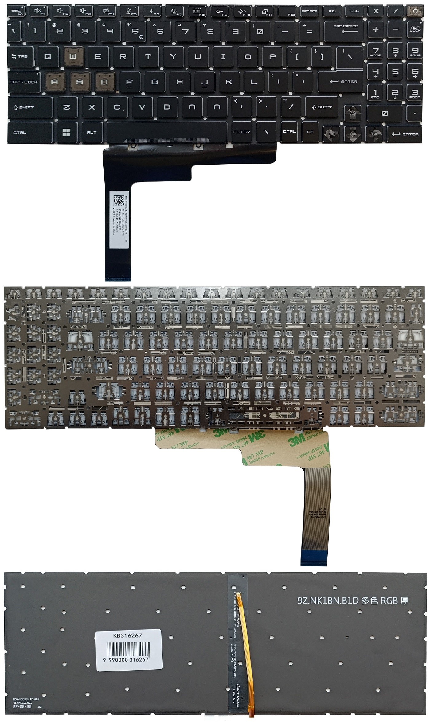 Keyboard MSI: GL76, GL66, GF76, GF66, koos RGB backlit, US