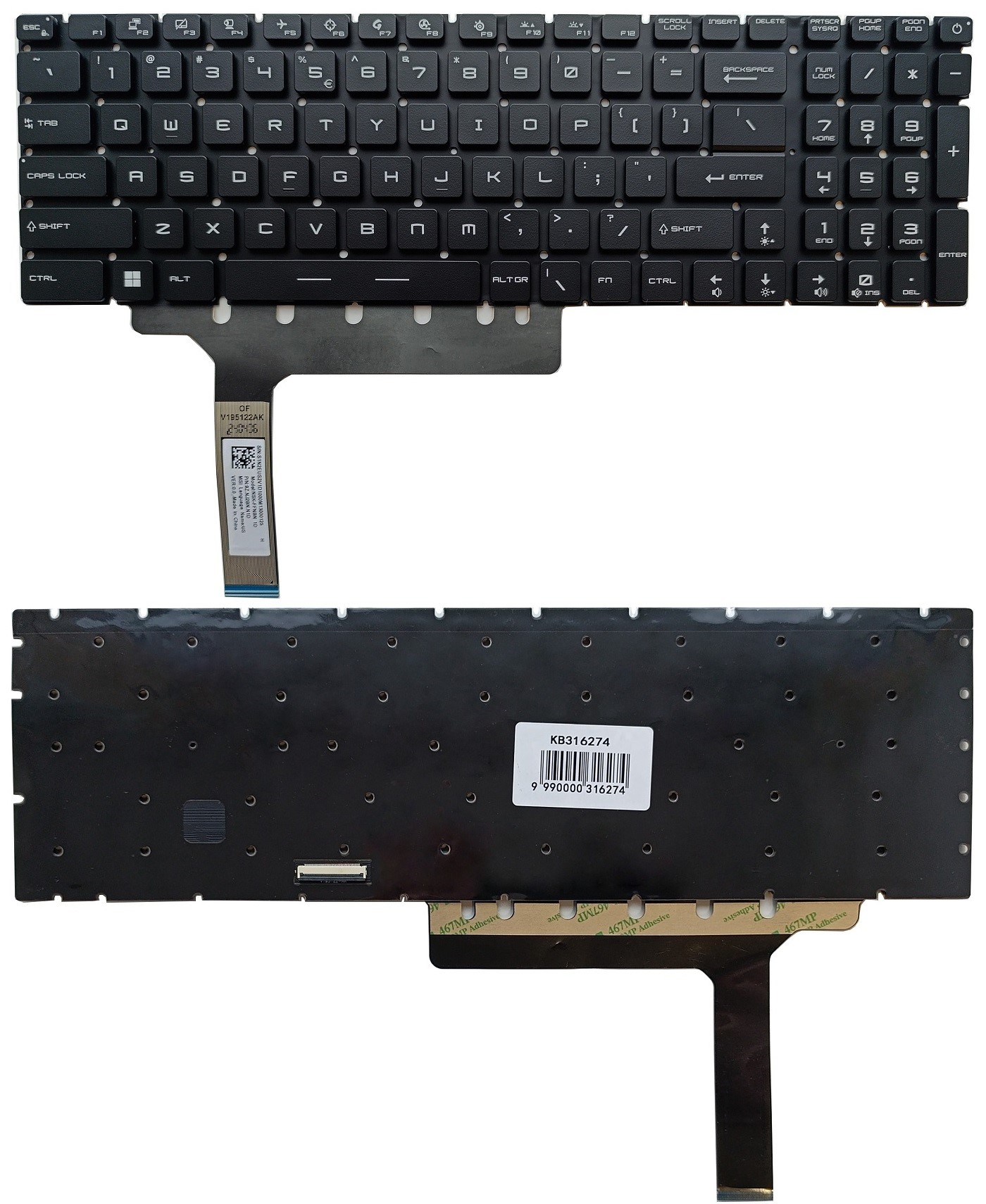 Keyboard MSI: GP76, GS76, GE76, koos RGB backlit, US