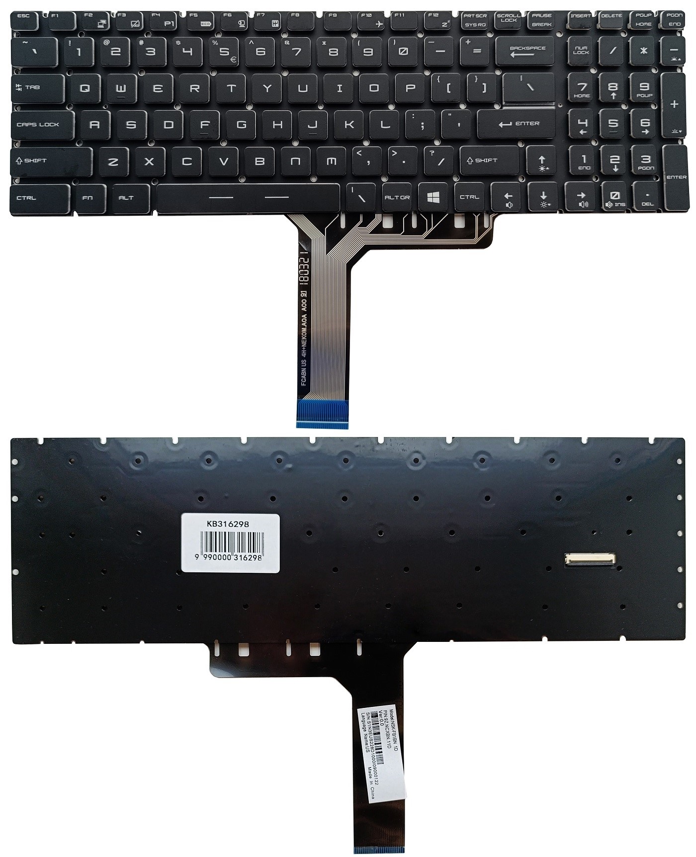 Keyboard MSI: GE63, GE73, GS63, GS73, koos RGB backlit, US