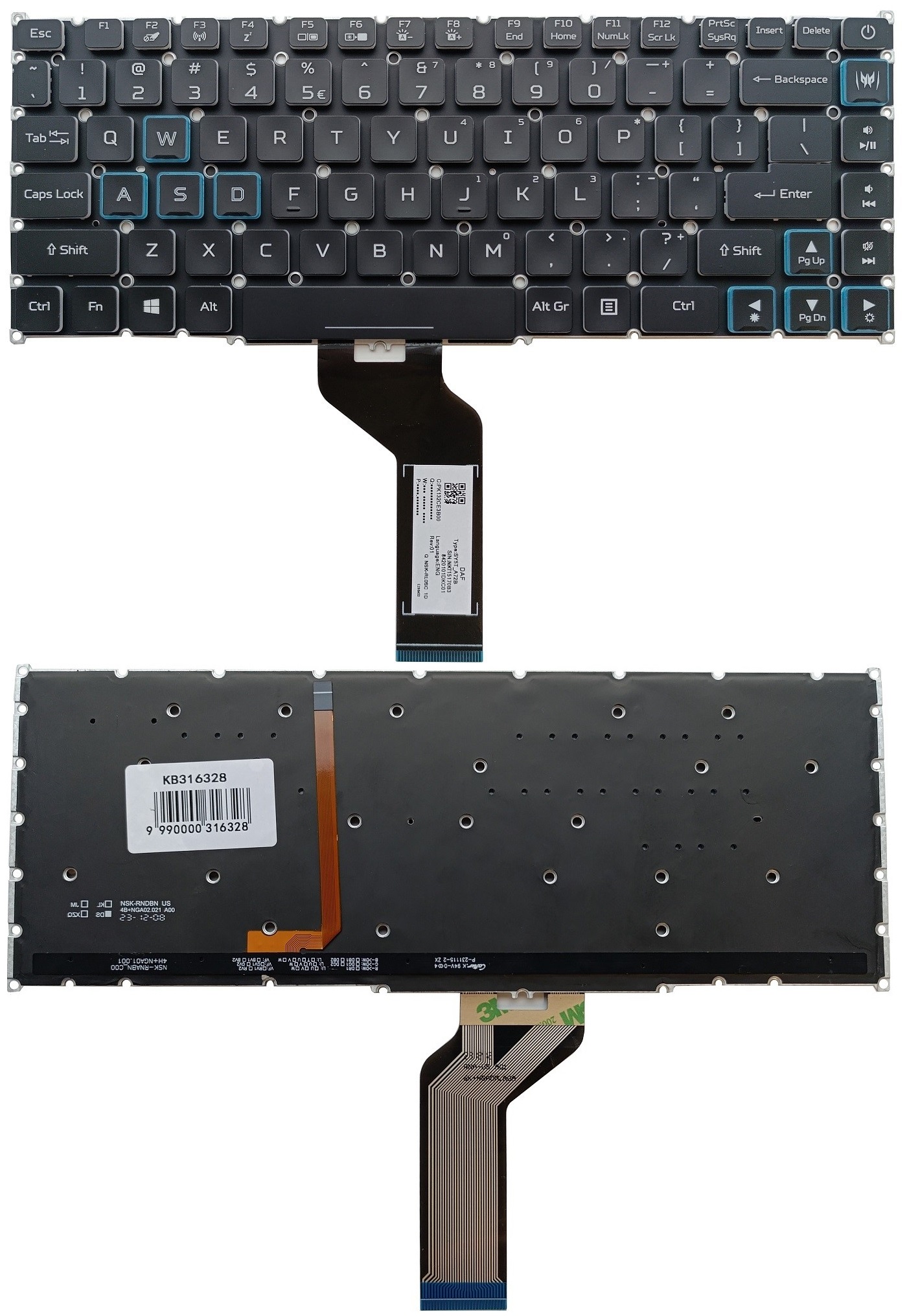 Keyboard ACER: Predator Triton PT515-51, PT515-52, koos RGB backlight, US