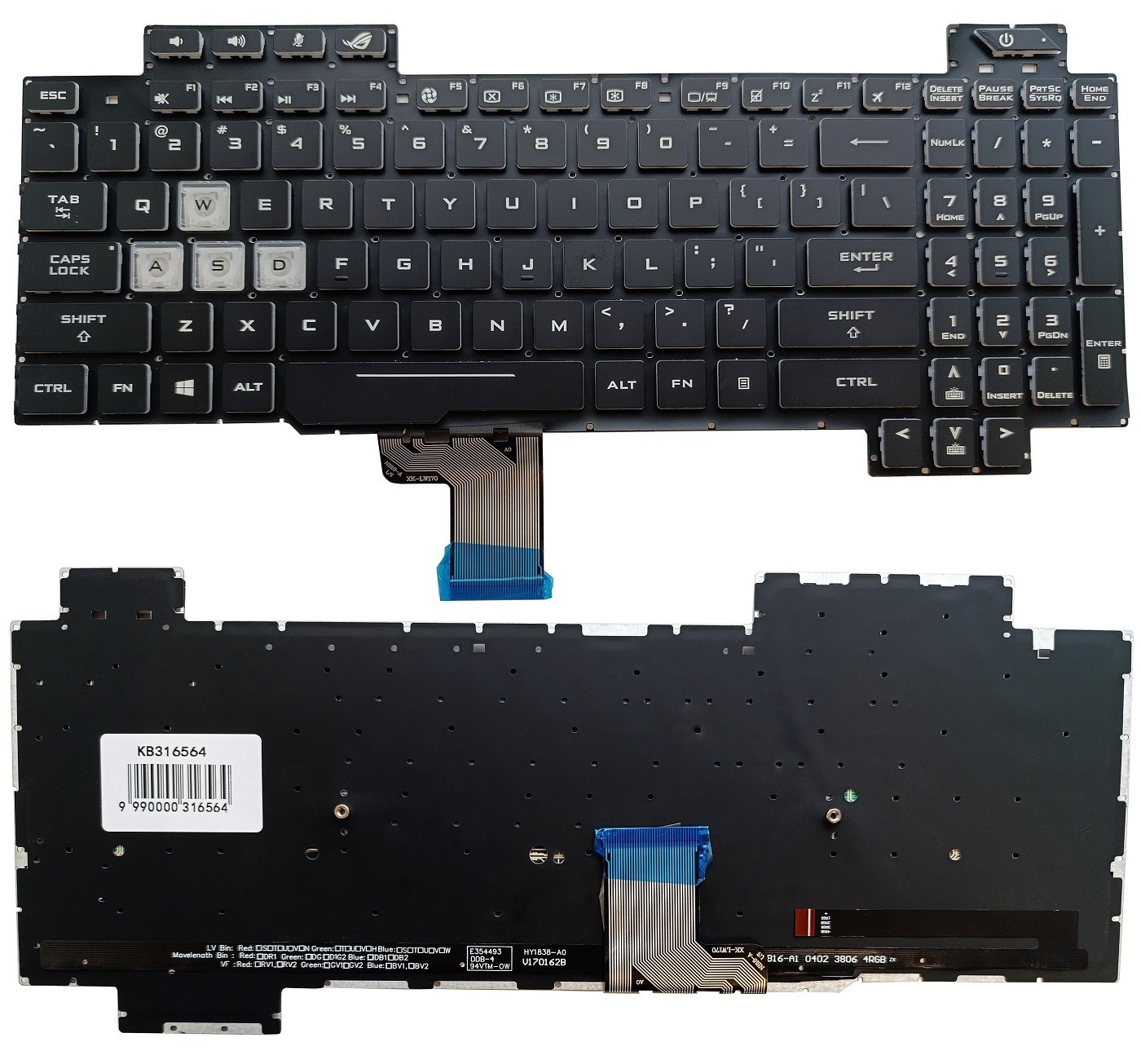 Keyboard ASUS Rog Strix Scar GL504, koos RGB backlight, US