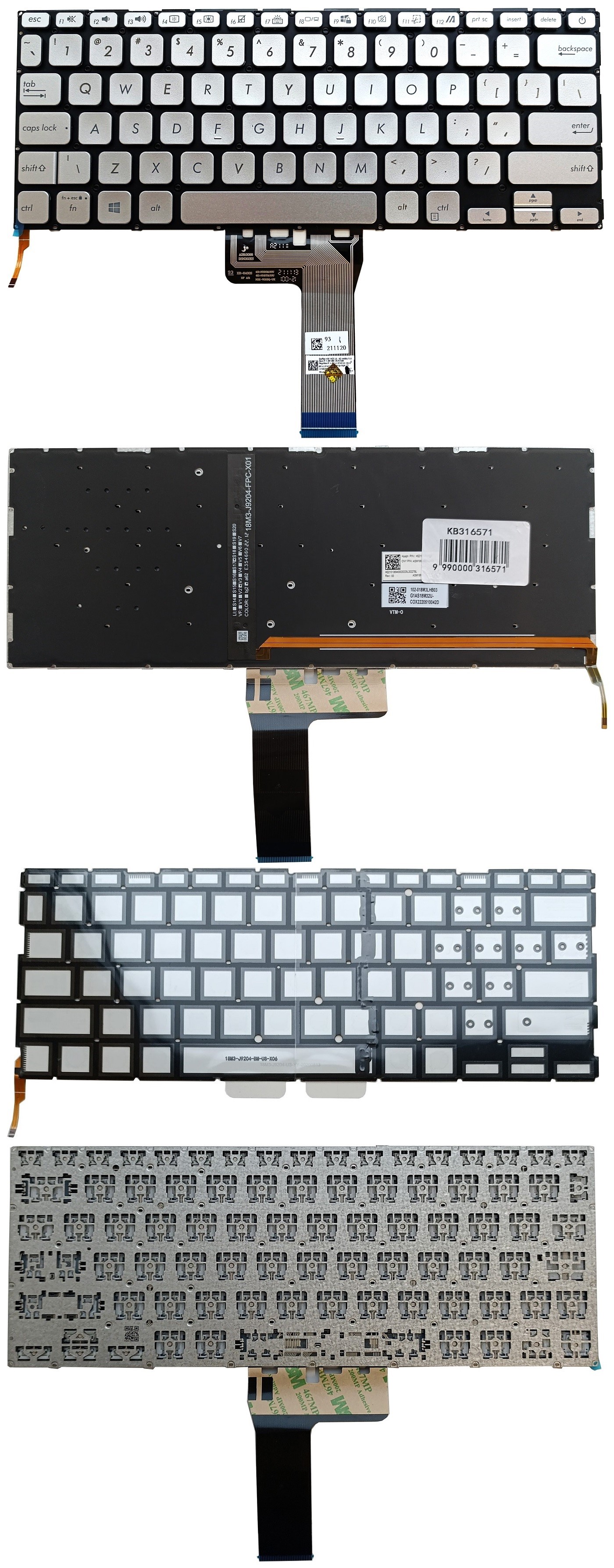 Keyboard ASUS X409, A412, X412, R423, R424, koos backlight, US