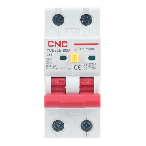 Residual Current Breaker koos Over-Current, 2P, 63A, class C, 30mA, 6kA