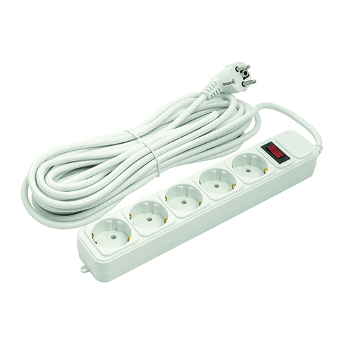 Extension cord 10m, 5 sockets, koos switch