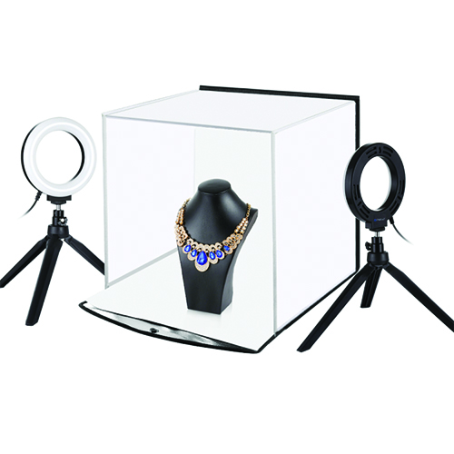 Photo box koos a komplekt ring lamps, 30x30x30cm