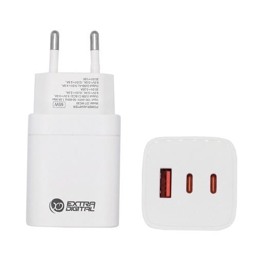 Laadija EXTRA DIGITAL GaN 2x USB Type-C, USB Type-A: 65W, PPS