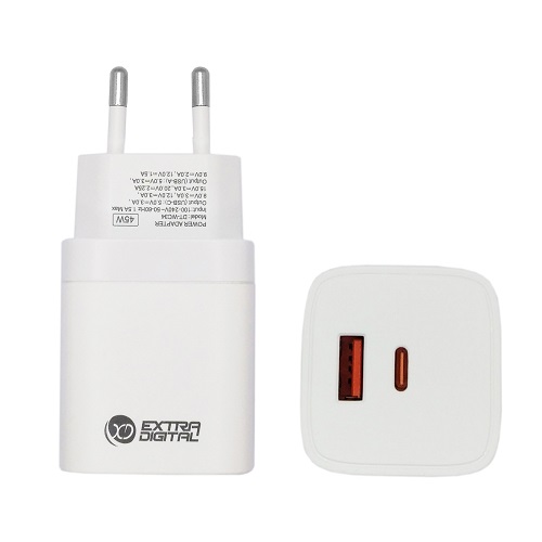 Laadija EXTRA DIGITAL GaN USB Type-C, USB Type-A: 45W, PPS
