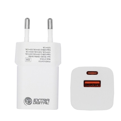 Laadija EXTRA DIGITAL GaN USB Type-C, USB Type-A: 30W, PPS