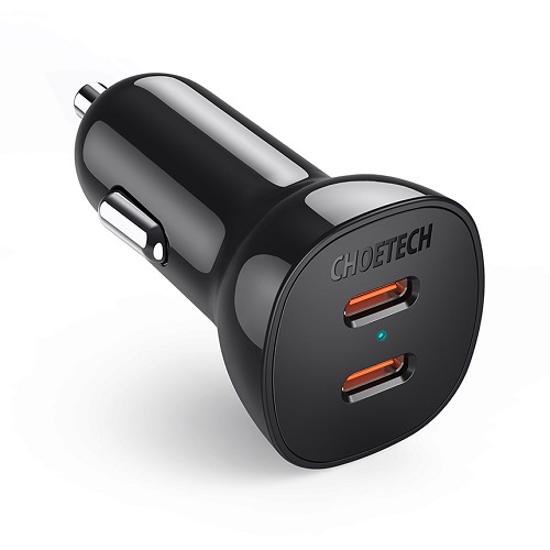Laadija CHOETECH 2xUSB-C: 12-24V, 40W, QC3.0 + PD