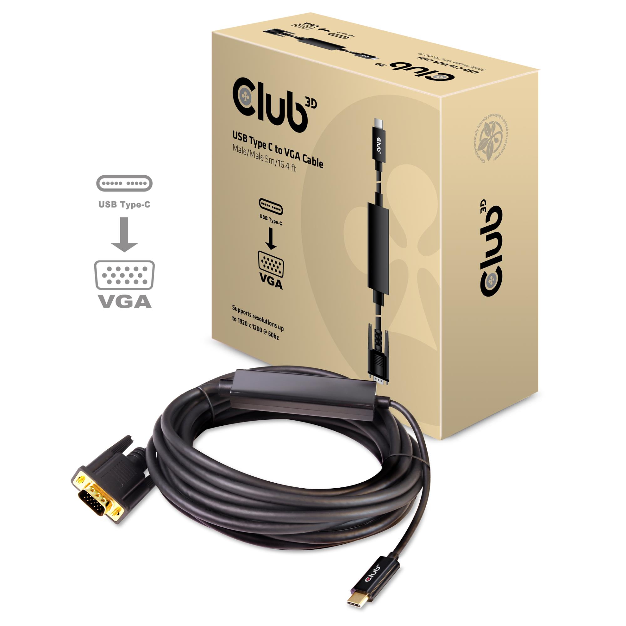USB-C VGA kaabel 5m CAC-1512 Club3D