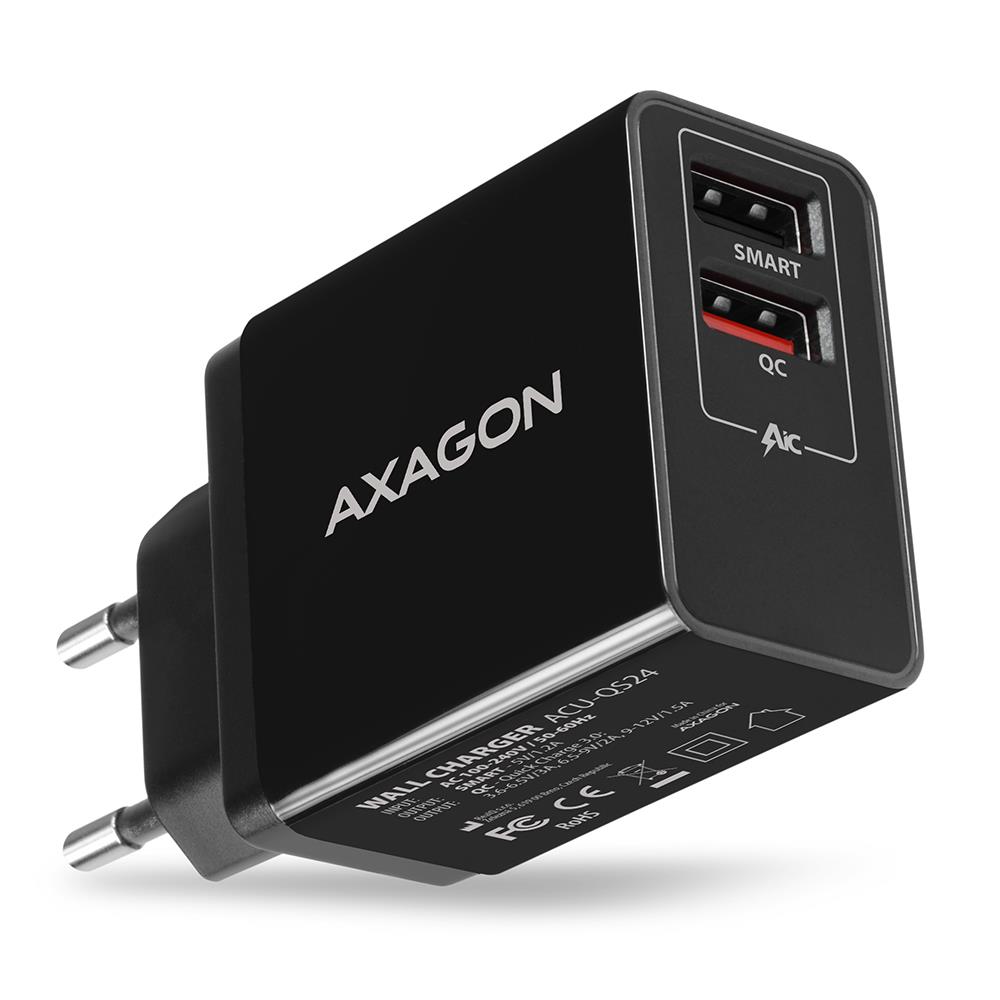 Axagon seina USB laadija 24W 2 porti ACU-QS24