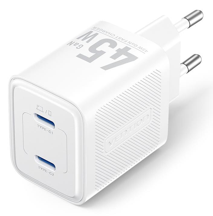 Vention 45W USB-C võrgulaadija, 2 porti, valge