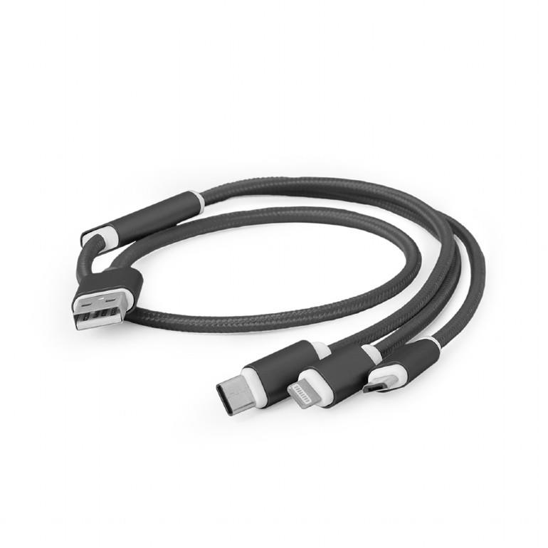 Gembird USB 3in1 laadimiskaabel 1m must