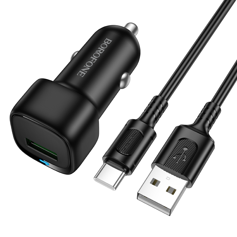 Borofone autolaadija BZ34 Cloud - USB - QC 3.0 18W koos USB C-tüüpi kaabliga must