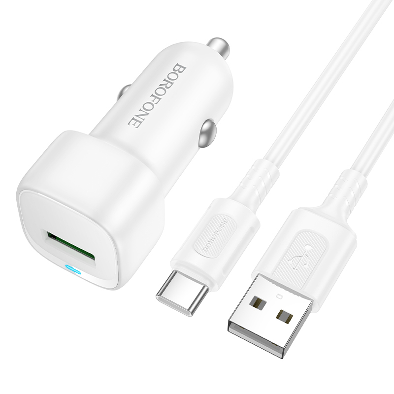 Borofone autolaadija BZ34 Cloud - USB - QC 3.0 18W koos USB C-tüüpi kaabliga valge