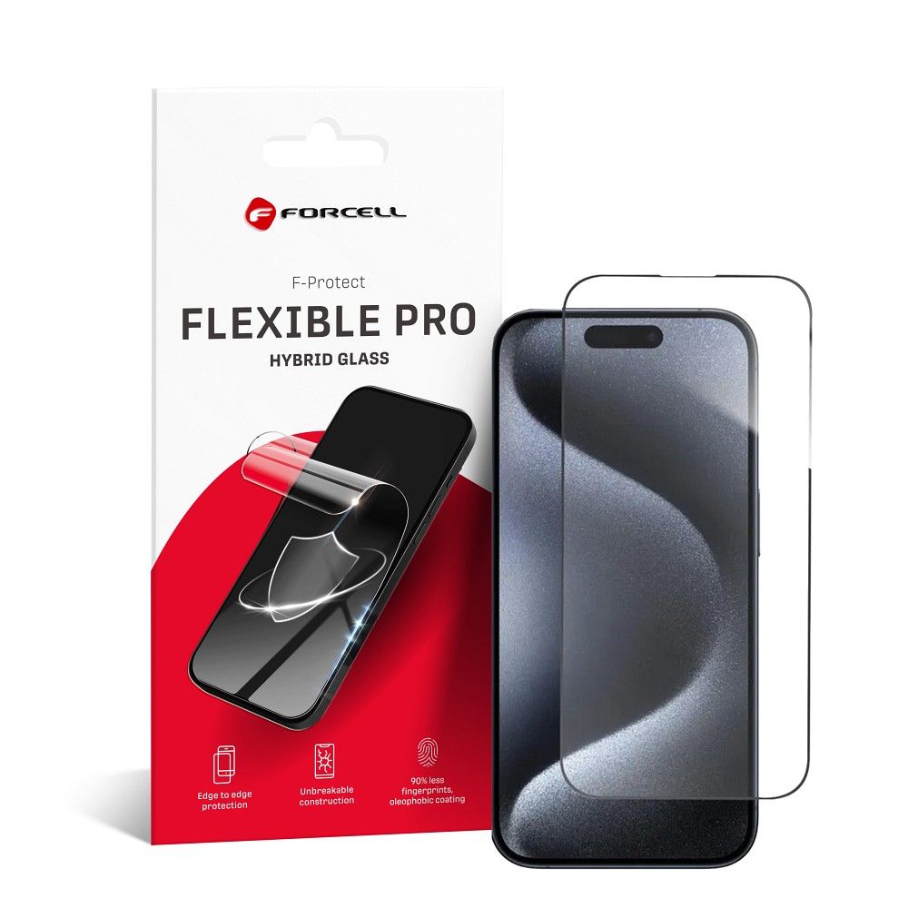 Hybrid glass to iPhone 15 PRO Forcell Flexible 5D must