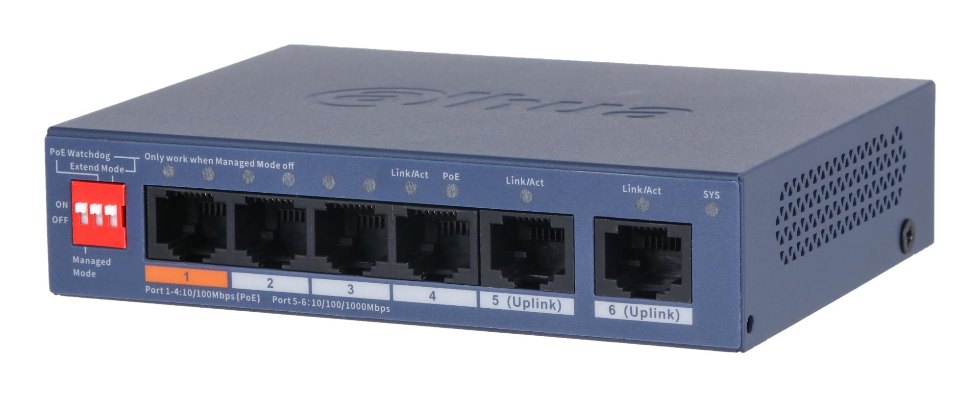 Dahua DH-CS4006-4ET2GT-60 kommutaator L2 4xGigabit 2xFast Ethernet PoE