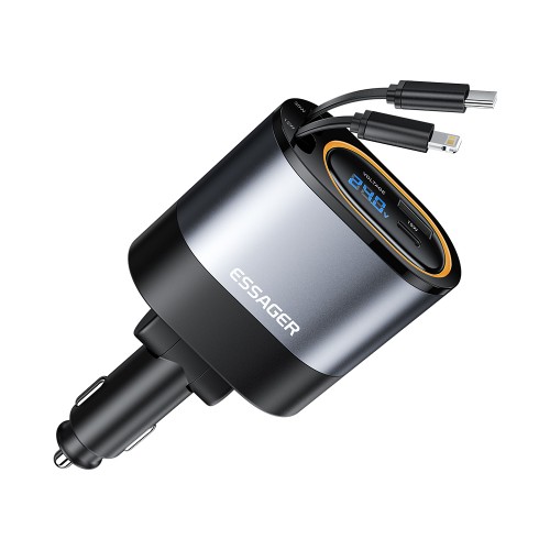 Autolaadija Essager "Smart" must 45W (integreeritud 2in1 kaabel)