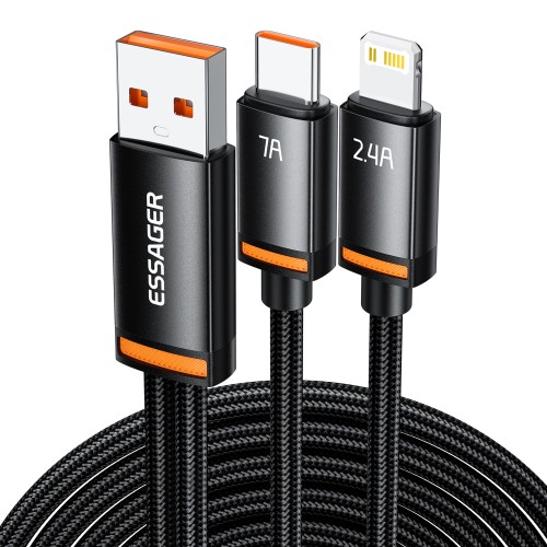 USB kaabel Essager Triple 3in1 must USB / Type-C / Lightning 100cm