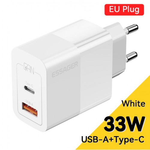 Laadija Essager GaN Pinson Valge 33W (PD / QC3.0)