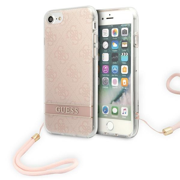 Guess GUOHCI8H4STP iPhone SE 2022 / SE 2020 / 7/ 8 roosa/roosa kõvakaaneline 4G prinditud rihm