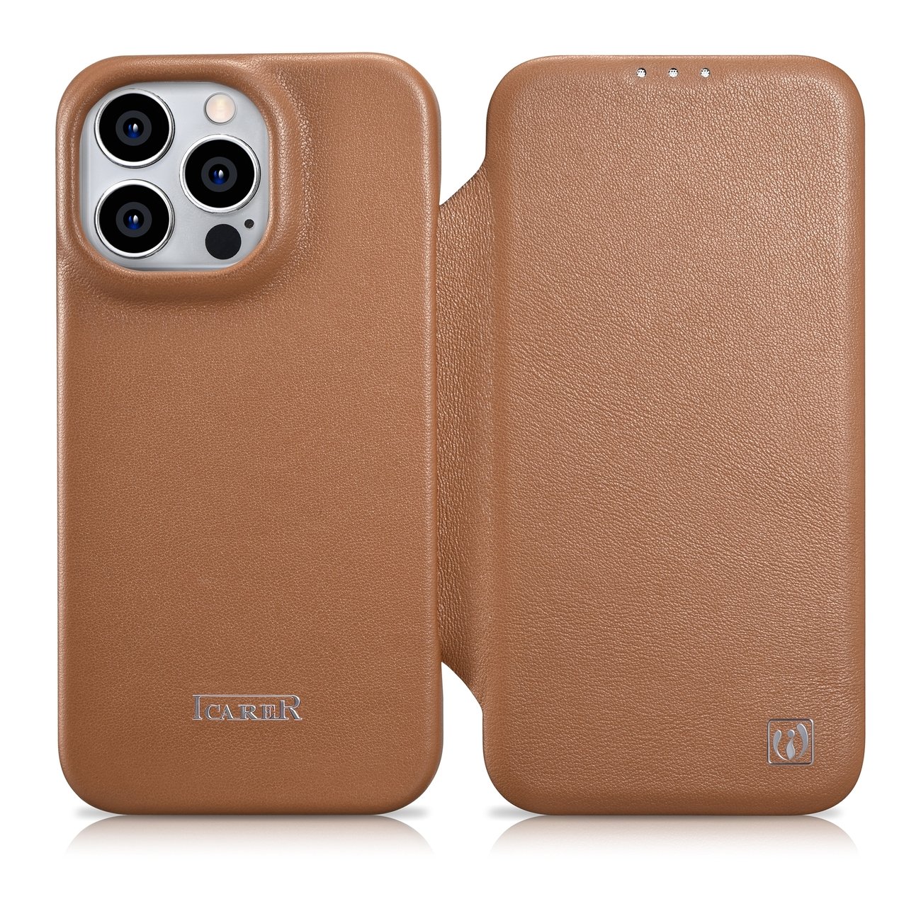 Чехол iCarer CE Premium Leather Folio для iPhone 14 Pro магнитный с откидной крышкой MagSafe коричневый