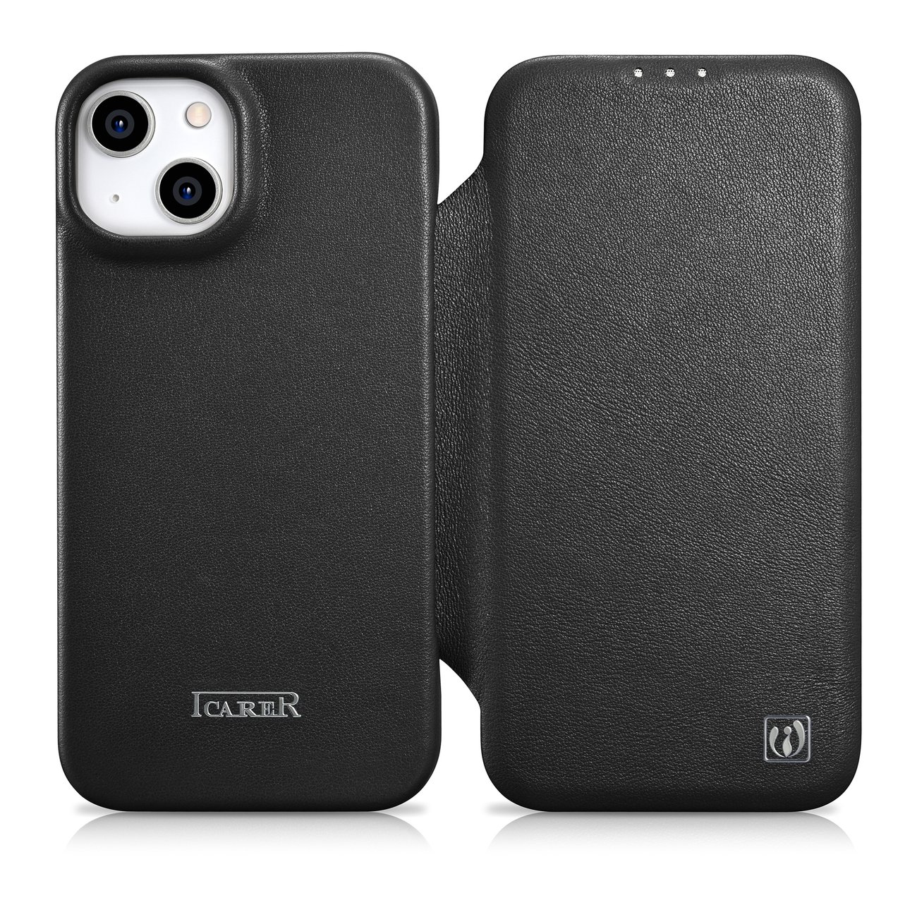 iCarer CE Premium Leather Folio Case iPhone 14 Plus Magnetic Flip Leather Folio Case MagSafe must (WMI14220715-BK)